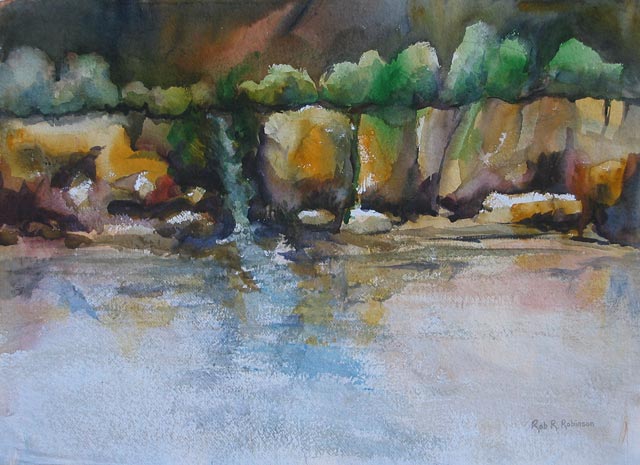 Falls on the Beach, watercolor painting