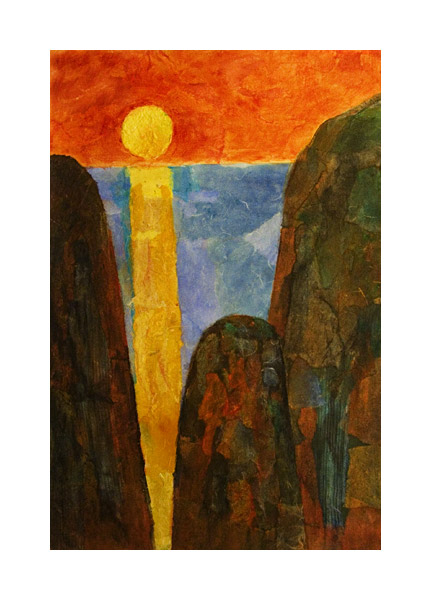 Oregon Coast Sunset, painted collage